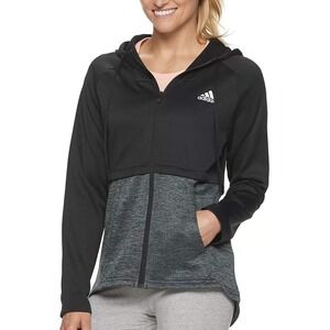 Adidas Womens Full Zip Hooded Jacket Black Grey Athletic Performance Size M